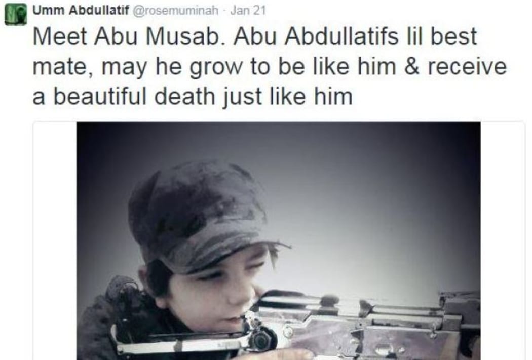 A tweet from an account linked to Zehra Duman in 2015 showing Khaled Sharrouf's son Abdullah, who has since died.