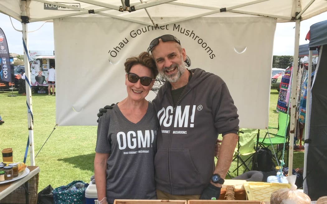Jude Horrill and Brent Williams who grow mushrooms for their company Ohau Gourmet Mushrooms near Levin.