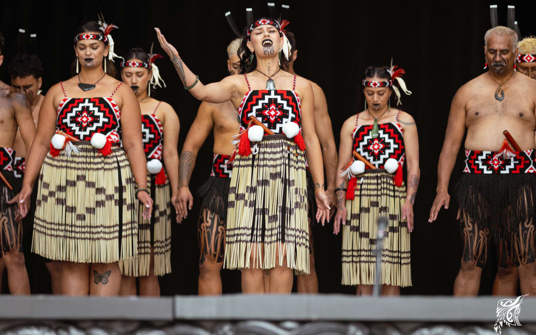 Te Kuru Marutea perform on the second day of Te Matatini 2025.