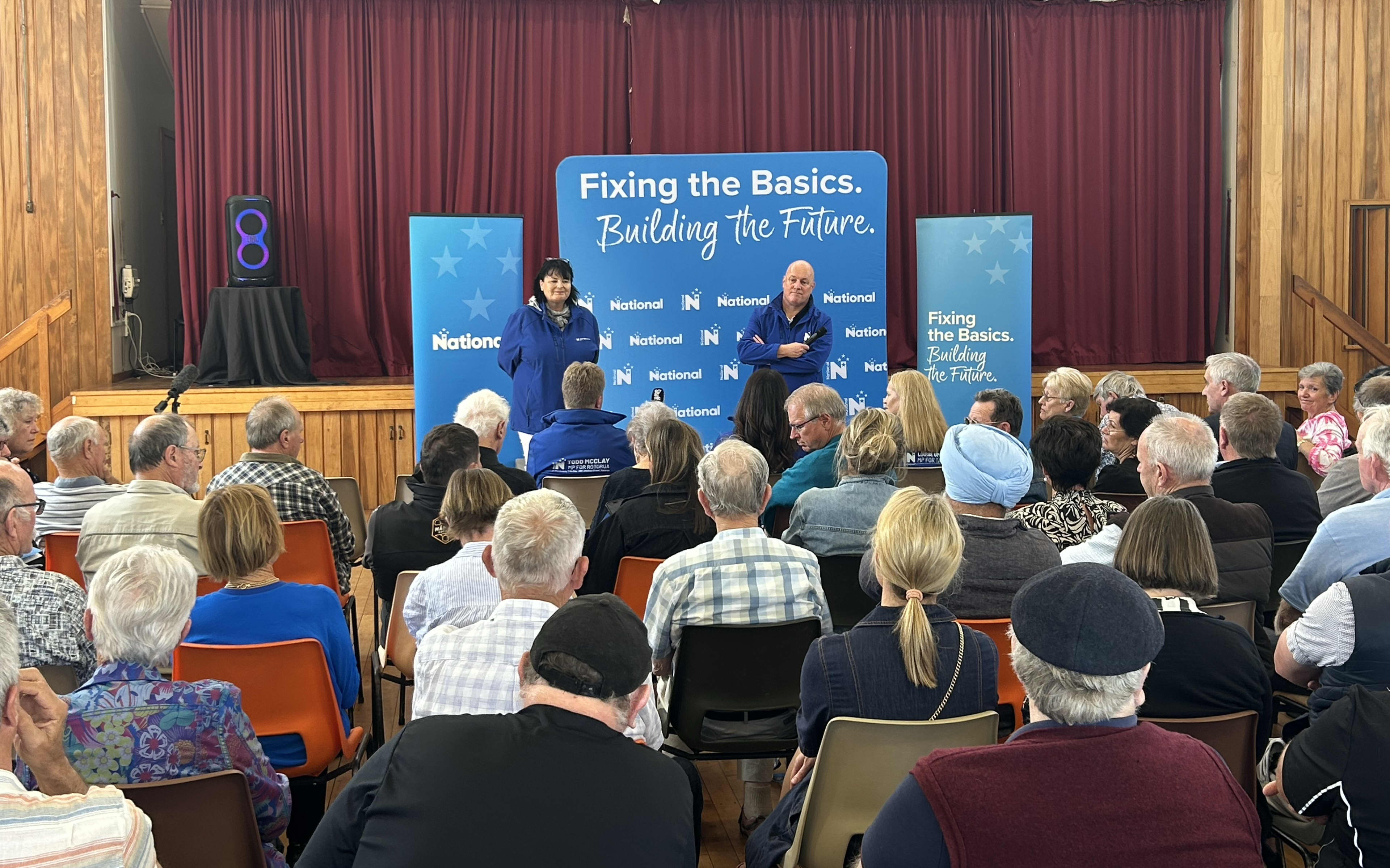 National Party leader Christopher Luxon at a public meeting at the Pongakawa Hall.