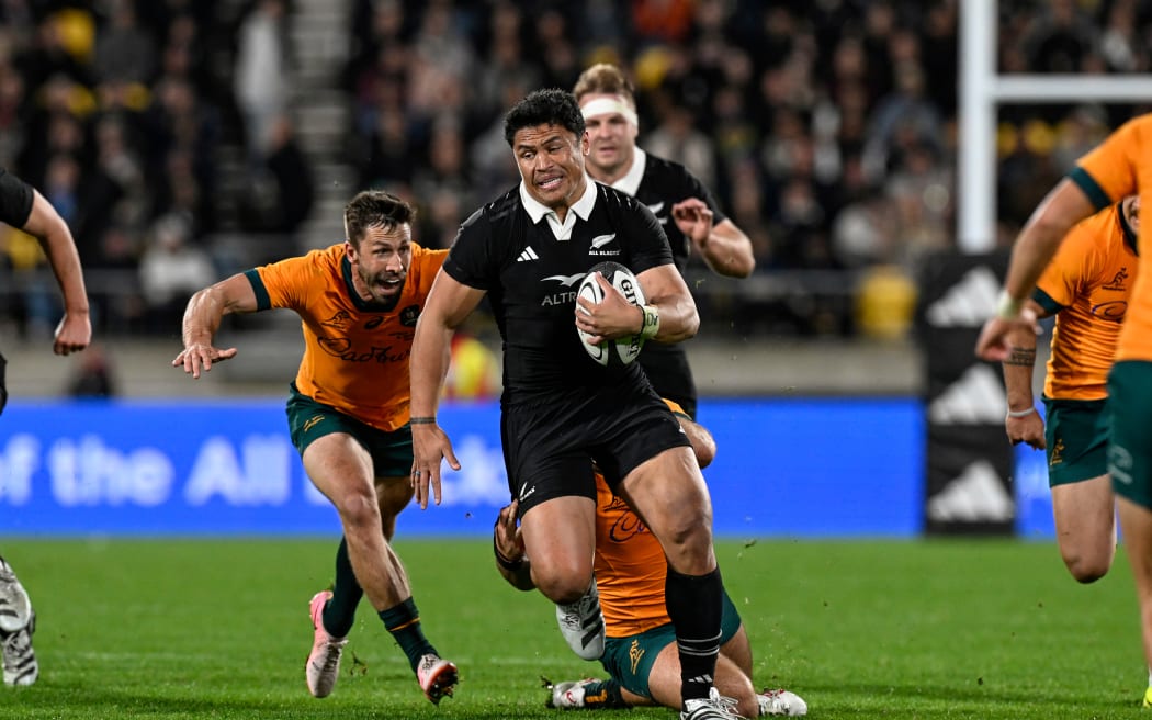 Caleb Clarke of New Zealand.
New Zealand All Blacks v Australia Wallabies, Bledisloe Cup and Rugby Championship rugby union test match at Sky Stadium, Wellington, New Zealand on Saturday 28 September 2024. © Photo: Andrew Cornaga / Photosport