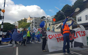 Climate change protesters took over Wellington's Oriental Parade in central Wellington on Saturday.