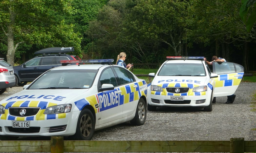 Police at the Waiwhakaiho River in New Plymouth.