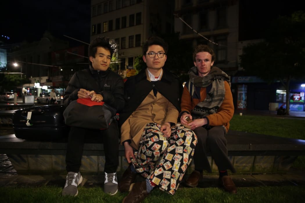 Displaced Wellington residents Kenny Yeh, Daniel Sik and Alex Laing.