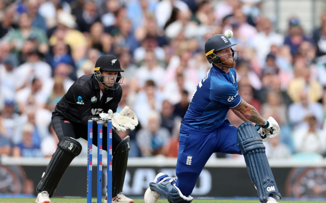 Ben Stokes of England batting Tom Latham of New Zealand keeping wicket