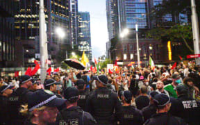 Hundreds of police officers were in attendance at the Sydney protest.