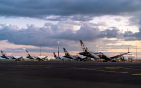 Air New Zealand planes parked up at Auckland Airport two during the Covid-19 pandemic.