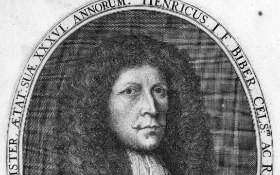 A portrait of the composer Heinrich Biber, engraved by Paulus Seel for Biber's Sonatae Violino solo (1681)
