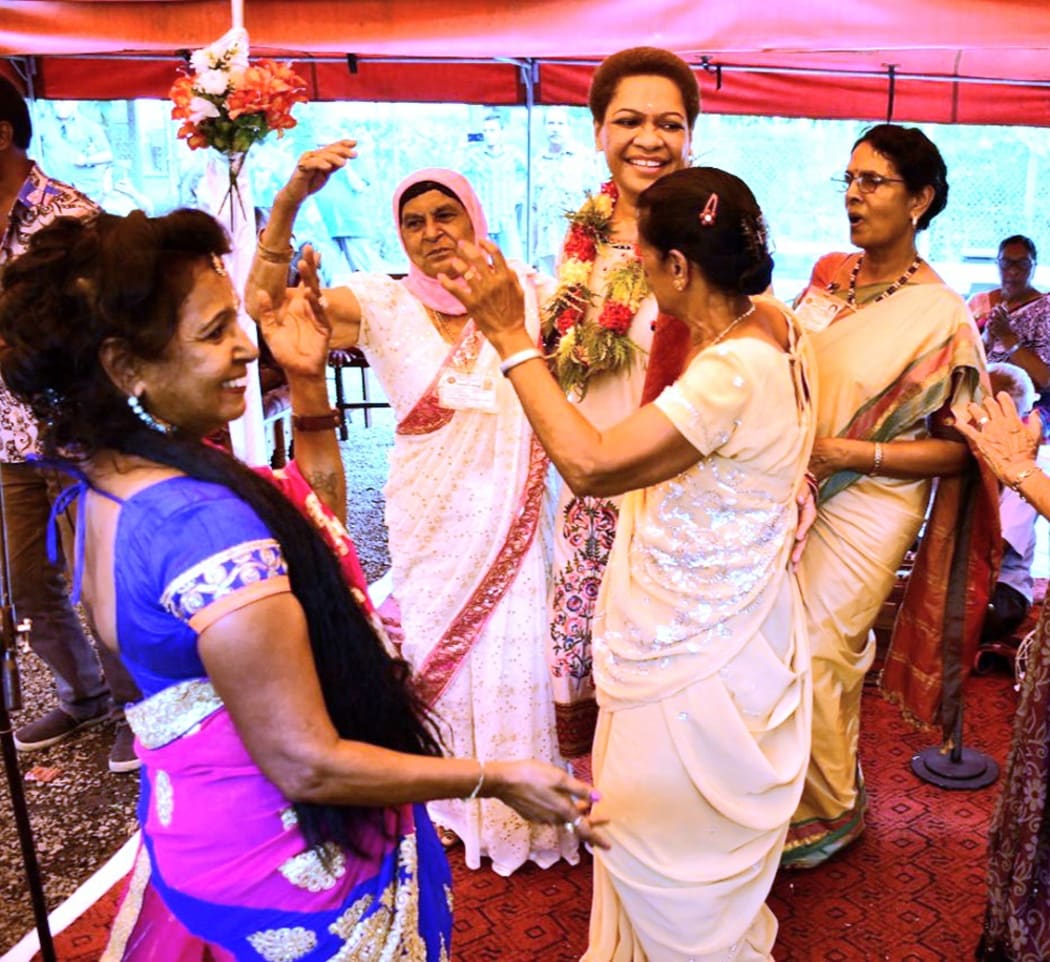 Fijian Minister for Women Mereseini Vuniwaqa celebrates Diwali with senior citizens in Ba town in 2019.