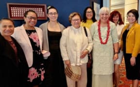 Luamanuvao Dame Winnie Laban and supporters during an International Women's day event in Wellington