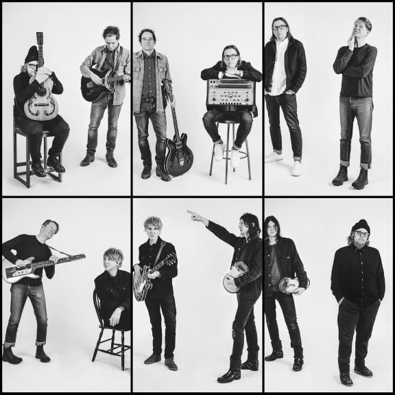 Collage photo of the band Wilco to promote their 2022 album Cruel Country