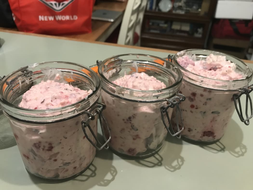 Overnight oats ready to serve in jars.