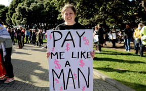 Budget Day 2025 - pay equity protestors voice their opinions outside Parliament
