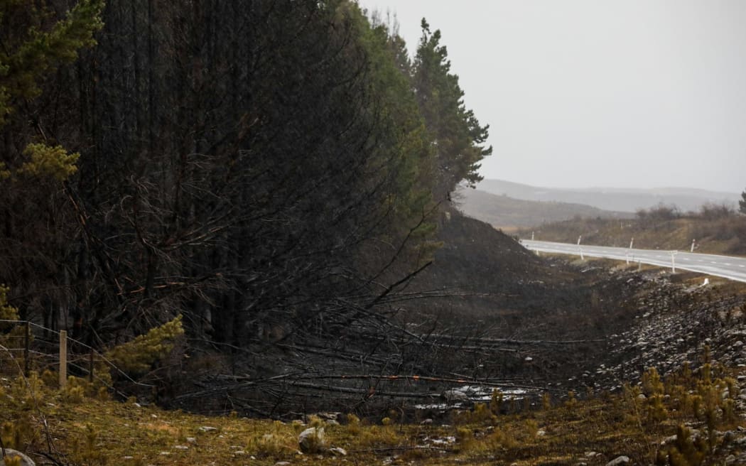 Aftermath of Pukaki Downs scrub fire in Twizel. State Highway 80 in Canterbury has now reopened.