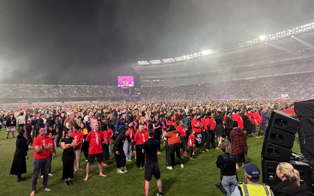 The participants line up to take part in the world record haka attempt.