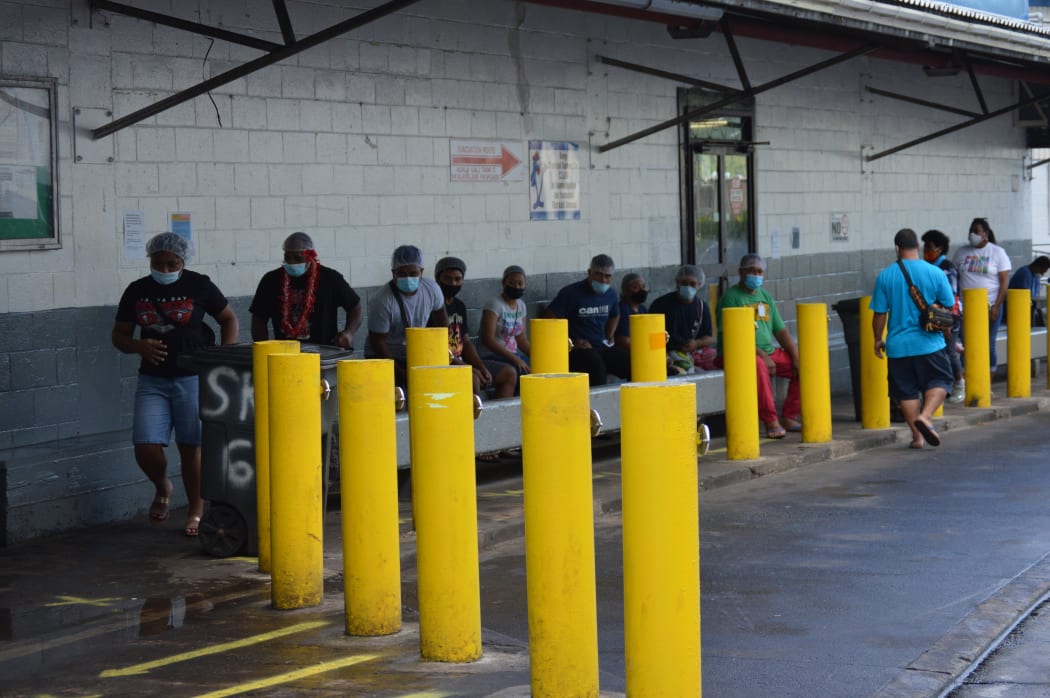 StarKist cannery workers waiting outside the plant