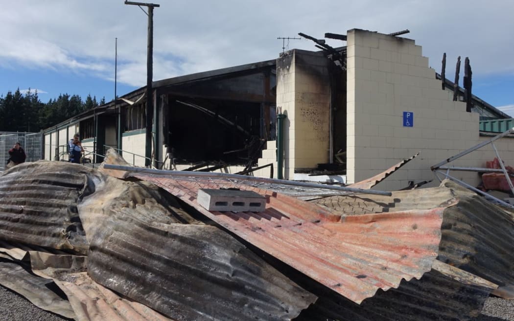 The charred remains of the Christchurch Indoor Bowls Association building in Linwood