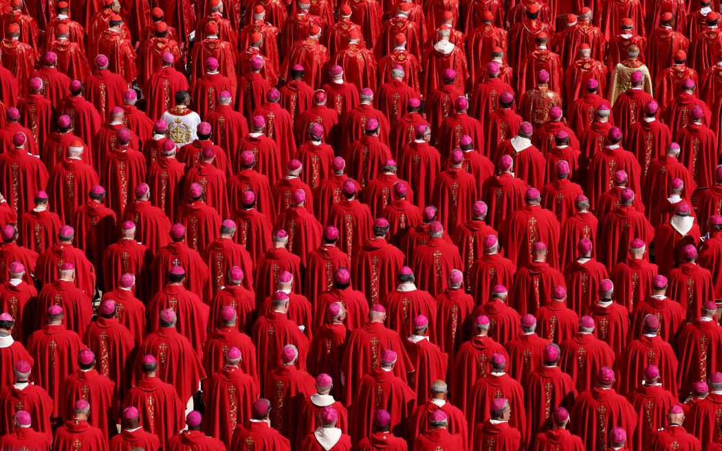 VATICAN CITY, VATICAN - APRILÂ 26: Cardinals attend the funeral of Pope Francis in St. Peterâ€™s Square on April 26, 2025 in Vatican City, Vatican. Pope Francis died on April 21st at the age of 88. Born in Argentina as Jorge Mario Bergoglio, he was the first Latin American and the first Jesuit to become Pope when elected in 2013. Taking the name Francis after St Francis of Assisi, he promoted a more humble version of the papacy than many of his predecessors. He will be buried outside of the Vatican in a simple wooden coffin at the Basilica Santa Maria Maggiore.  (Photo by Dan Kitwood/Getty Images)