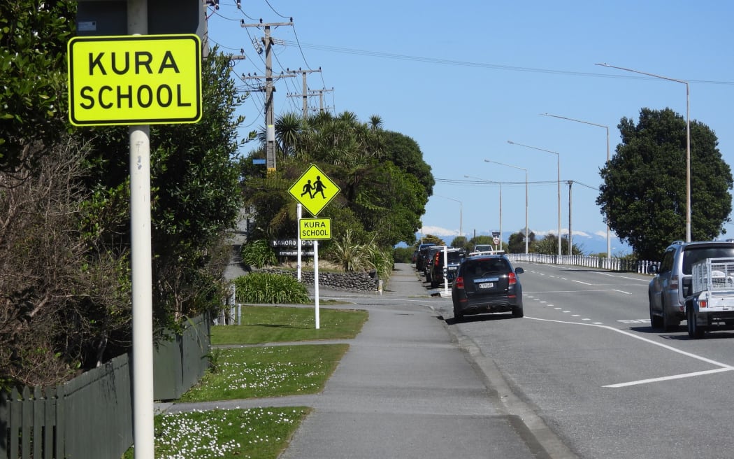 An example of the new kura signs being rolled out, at Karoro School on the southern side of Greymouth.