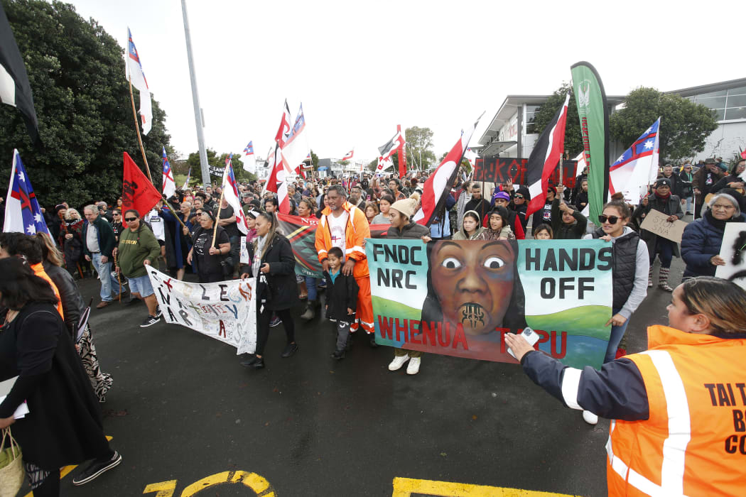 Hikoi marchers, protesting the FNDC's move to introduce SNAs.