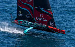 Team New Zealand in action off Barcelona, 2024.