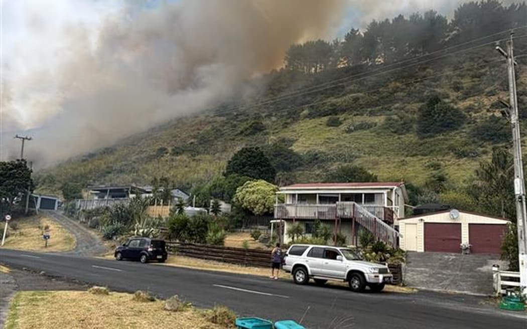 Large bushfire in Port Waikato continues to burn