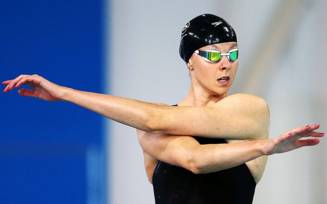 Lauren Boyle of New Zealand prepares in the Womens 800m Freestyle Heats on Day 4. Glasgow 2014 Commonwealth Games.