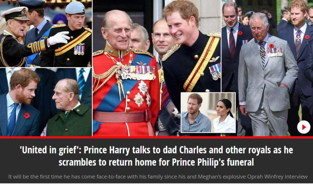 Daily Mirror website front page following death of Prince Philip.