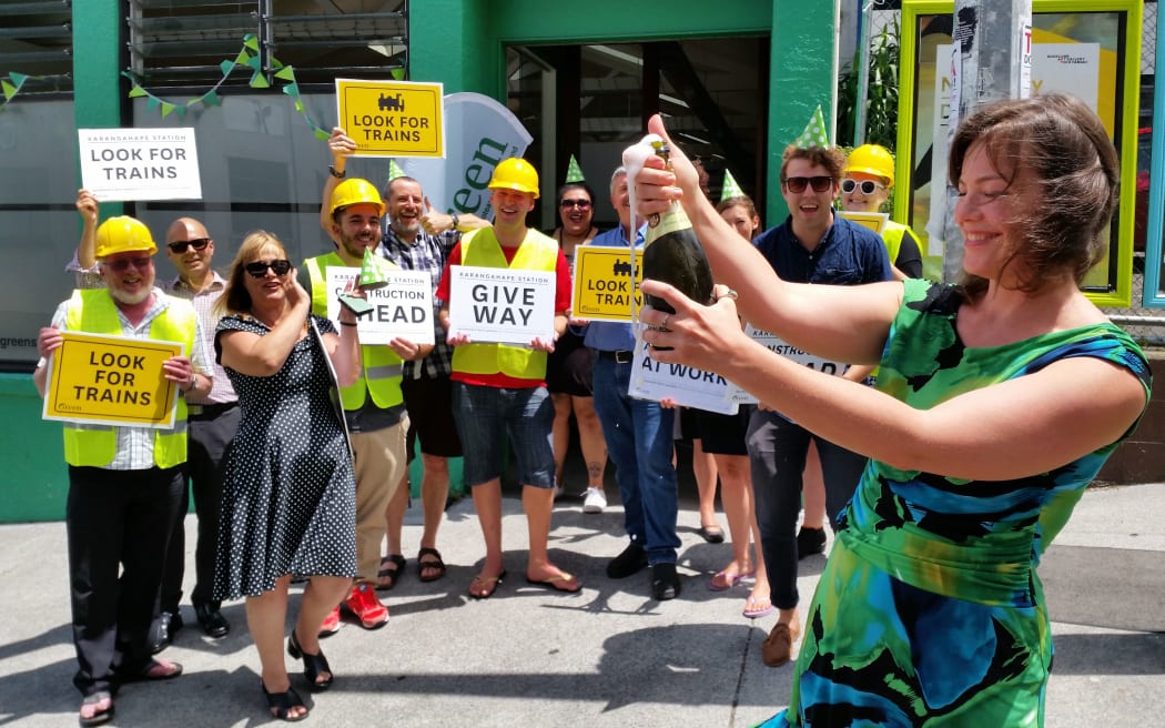 Julie-Anne Genter celebrates confirmation of funding for Auckland's City Rail Link.
