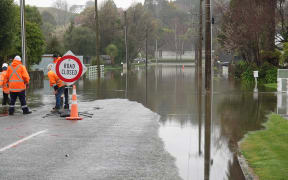 Wilson Street in Pahiatua was closed on Monday 19 August 2024 after rain on Sunday caused flooding in the town.