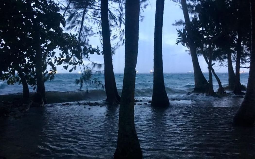 A high tide driven by storm waves washed into Ejit Island, flooding a significant part of the small island