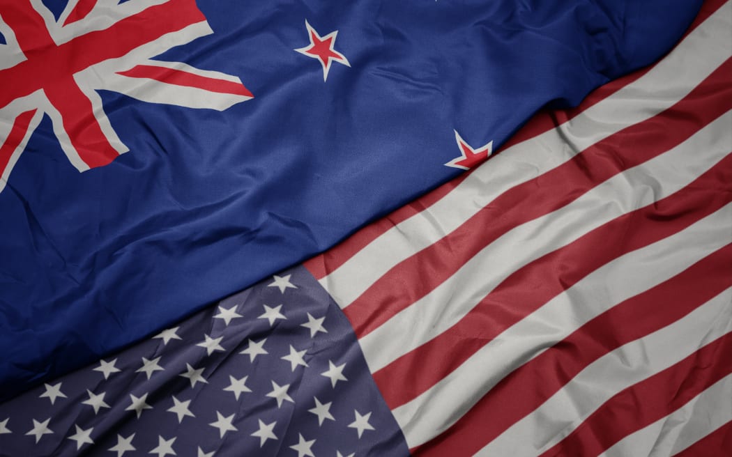 Flags of united states of america and new zealand.