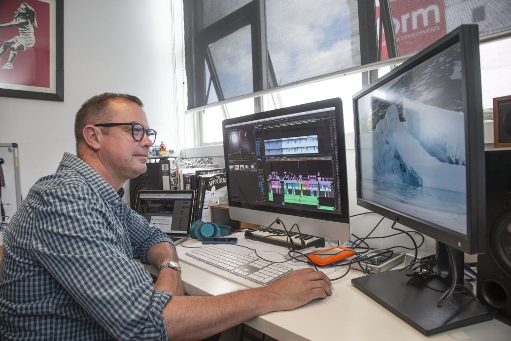Damian Christie editing footage he shot in Antarctica.