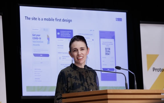 Prime Minister Jacinda Ardern during the daily 1pm Covid-19 update on 5 October 2021.