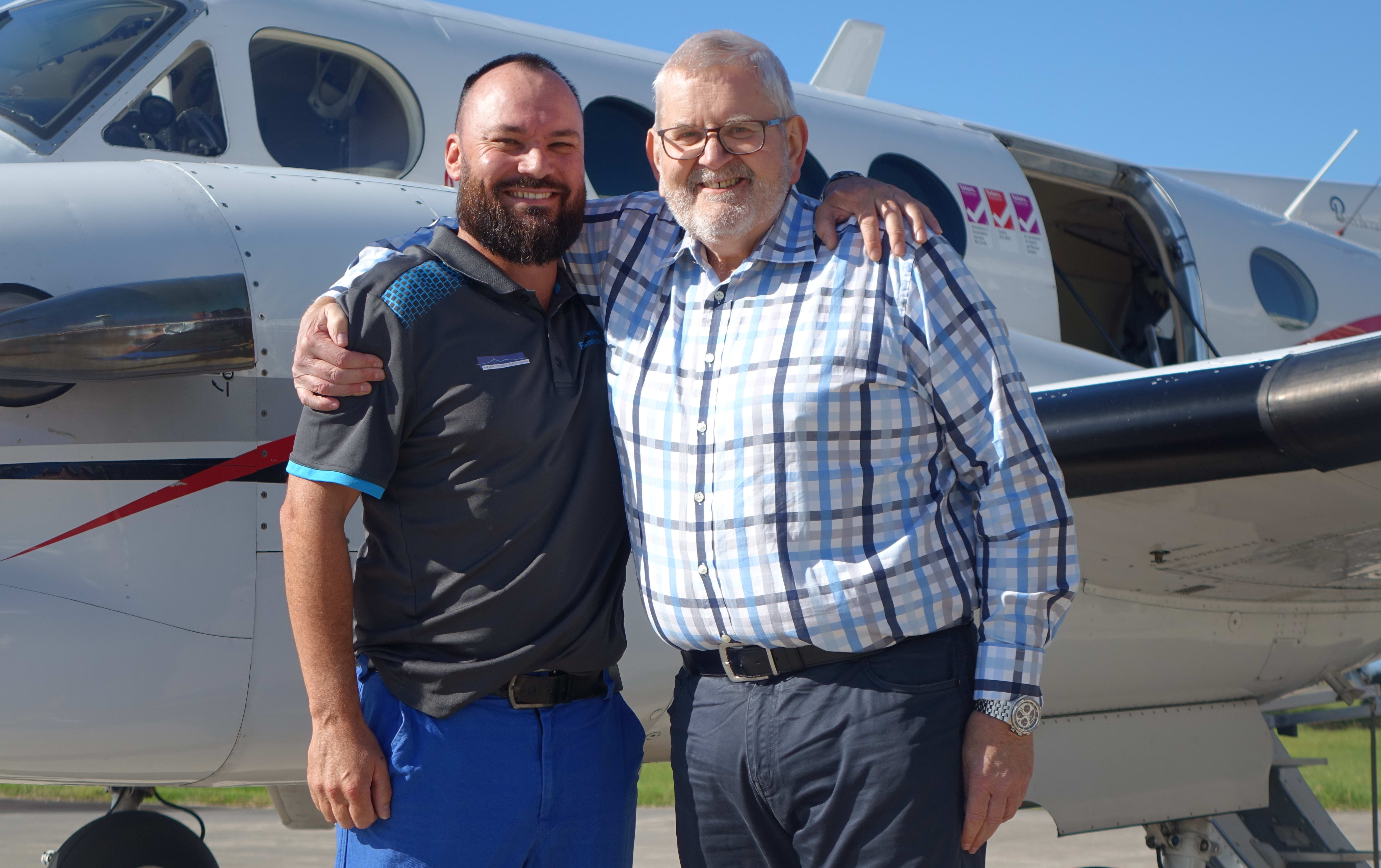 Hamish Hardy and former patient Grant Barnett