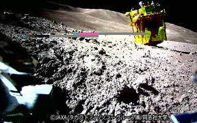 An image of the lunar surface taken and transmitted by the transformable lunar surface robot "SORA-Q" (operation verification model), installed on the private company's lunar module for the Smart Lander for Investigating Moon (SLIM) mission, after landing on the Moon on 20 January. (AFP PHOTO / JAXA/ Takara Tomy / Sony Group Corporation / Doshisha University"