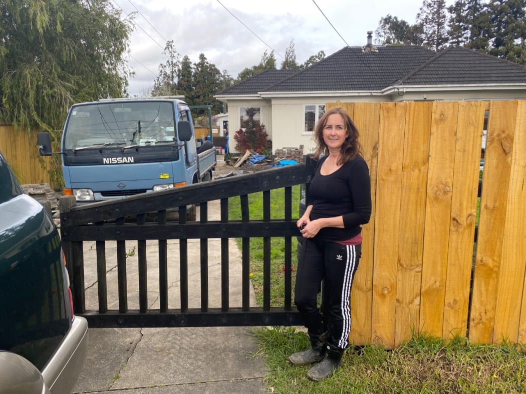 Taupaki resident Sharon woke to find waves lapping at her front deck on Monday.
