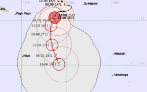 A map forecasting the path Cyclone Victor is likely to take through Cook Islands waters on Saturday and Sunday.