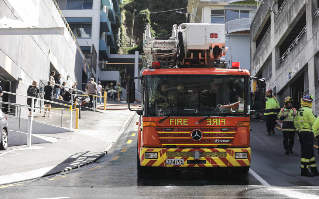 Emergency services gather on Church street in Wellington after reports of an injury in an apartment explosion.