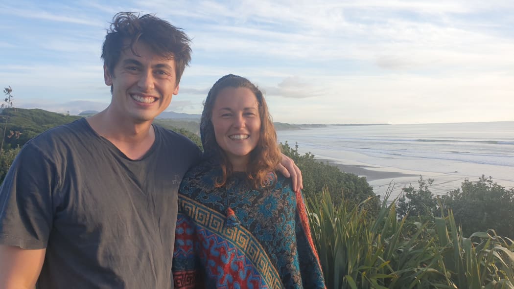 Isaac Smith, checking out the surf with Faye Hudson.