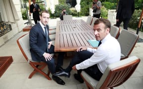 Facebook's CEO Mark Zuckerberg meets with French President Emmanuel Macron at the Elysee presidential palace following the "Tech for Good" summit in Paris.