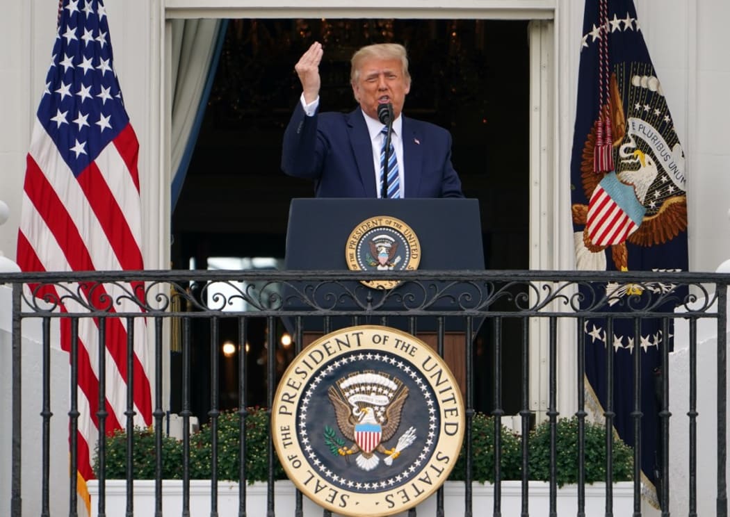 US President Donald Trump speaks about law and order from the South Portico of the White House in Washington, DC, on October 10, 2020. -