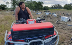 Near Waipawa, Ron Hape and the whiteware graveyard that has been strewn around by the river breakout south of here.