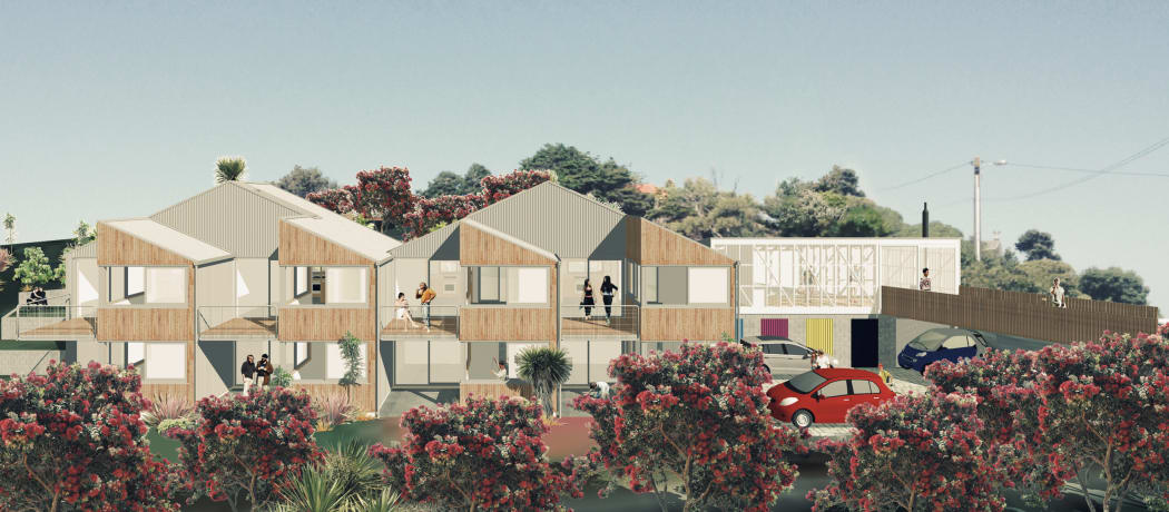 Front view of the Buckley Road co-housing project.