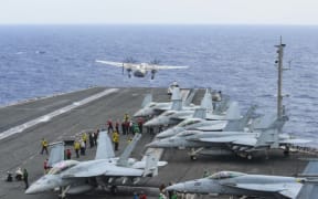 This handout picture taken on November 17, 2017 and released by the US Navy on November 22, 2017 shows a C-2A Greyhound.