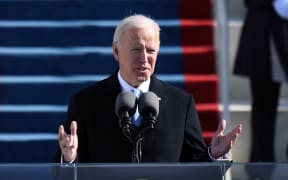US President Joe Biden delivers his inauguration speech on January 20, 2021, at the US Capitol in Washington, DC.