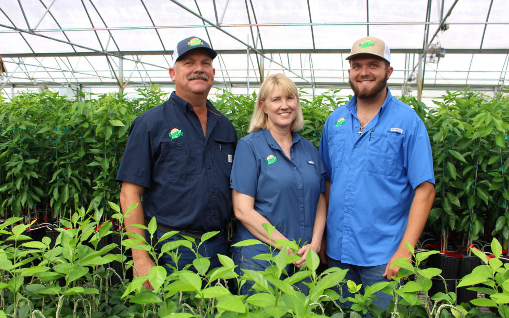 Nate, Anna and their son Nathan Jameson at their Brite Leaf Citrus Nursery at Lake Panasoffkee in Florida before the citrus greening disease incursion.