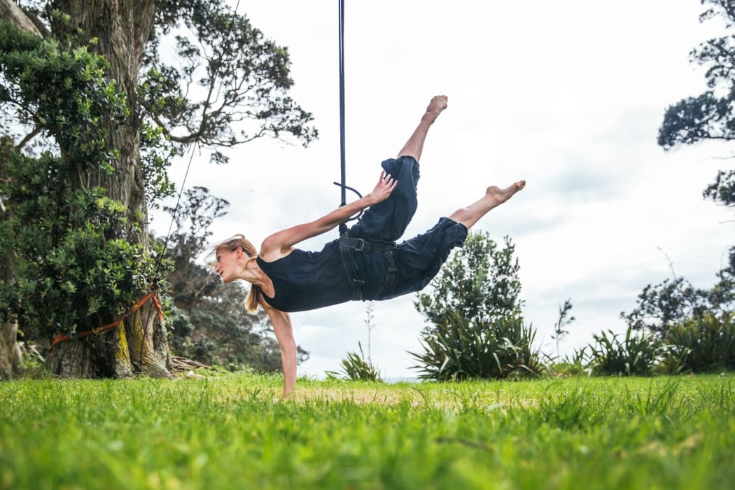 Auckland Council’s 2017 Artist in Residence Chloe Loftus rehearsing at Long Bay Regional Park.