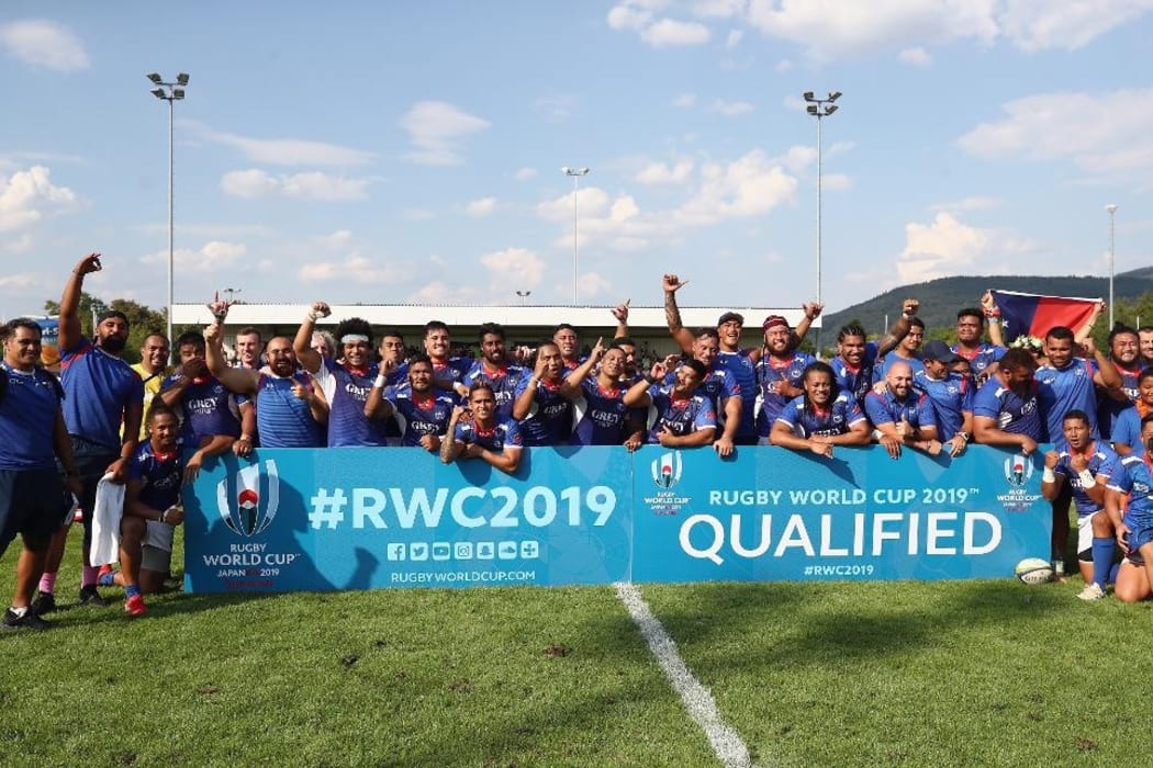 Samoa celebrate qualifying for Rugby World Cup 2019.