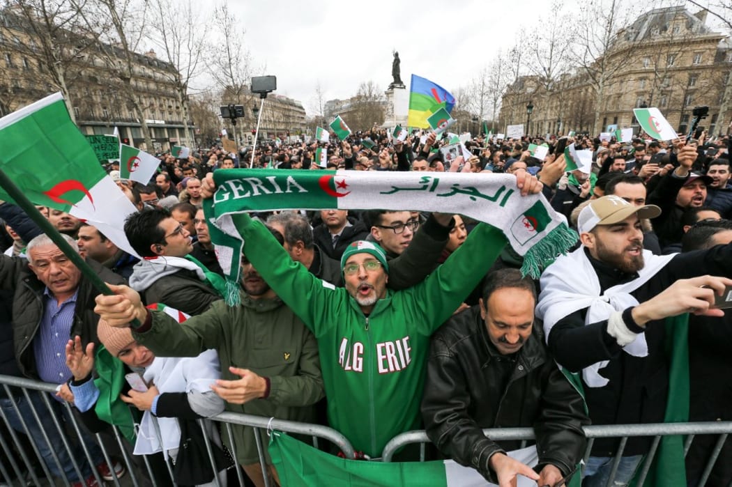 The Algerian community demonstrate in Place de la République in Paris on March 3, 2019, to support their compatriots in the country against the 5th presidential term of Bouteflika.